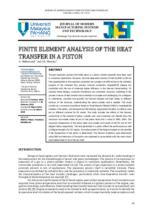 (PDF) Finite Element Analysis of the Heat Transfer in a Piston | Aisha ...