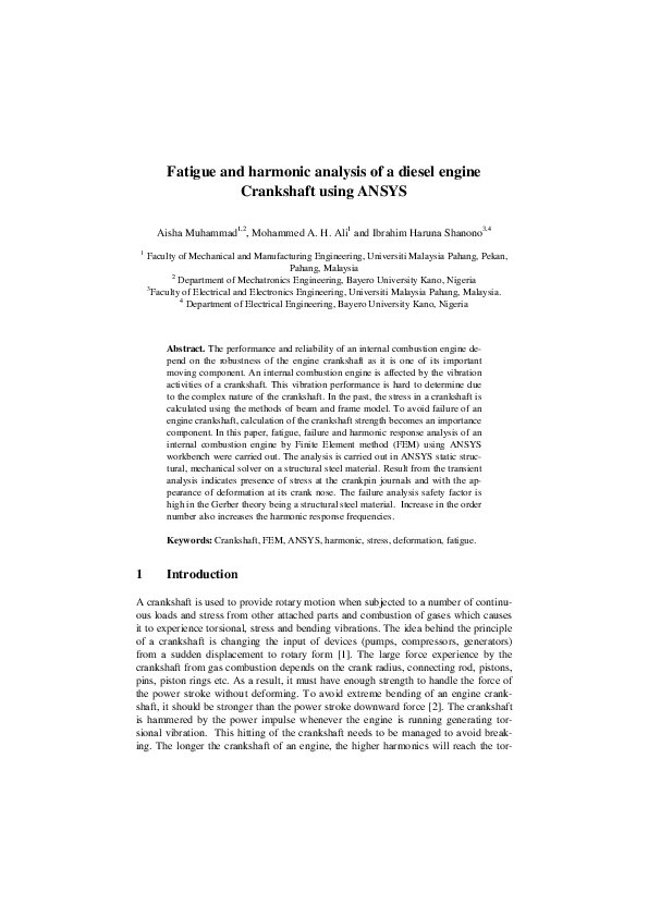 (PDF) Fatigue and Harmonic Analysis of a Diesel Engine Crankshaft Using ...