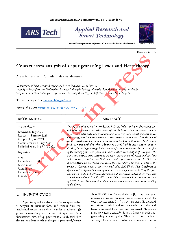 (PDF) Contact stress analysis of a spur gear using Lewis and Hertz