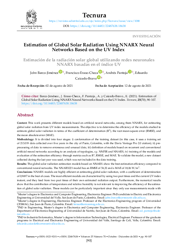 (PDF) Estimation of Global Solar Radiation Using NNARX Neural Networks ...
