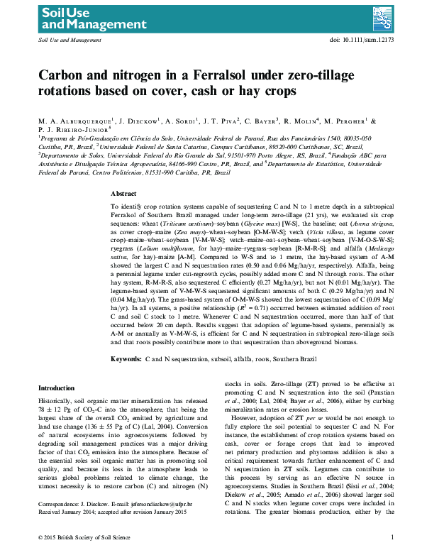 (PDF) Carbon and nitrogen in a Ferralsol under zero-tillage rotations ...