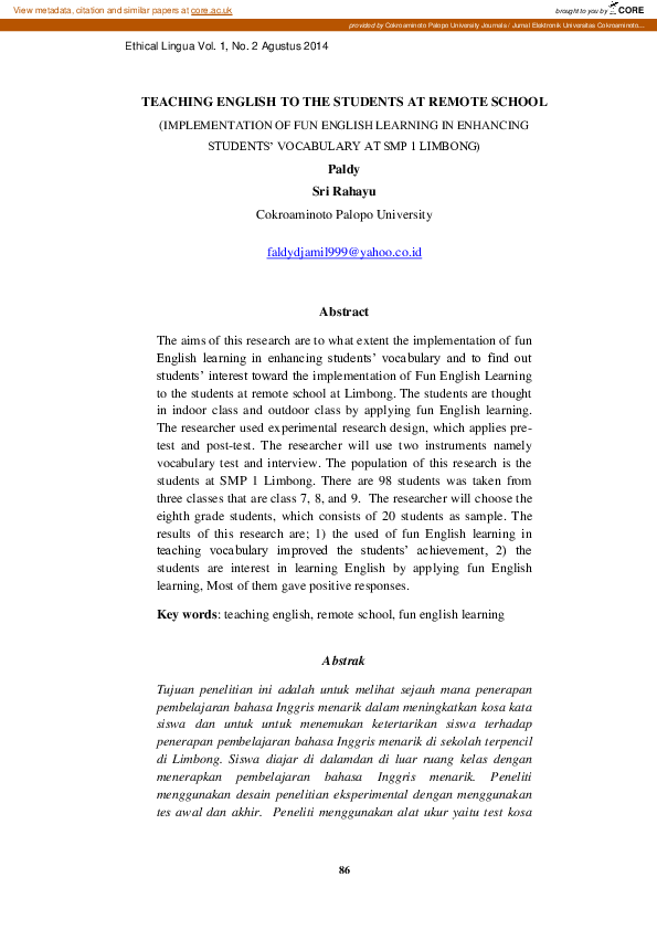 (PDF) Teaching English to the Students at Remote School (Implementation ...