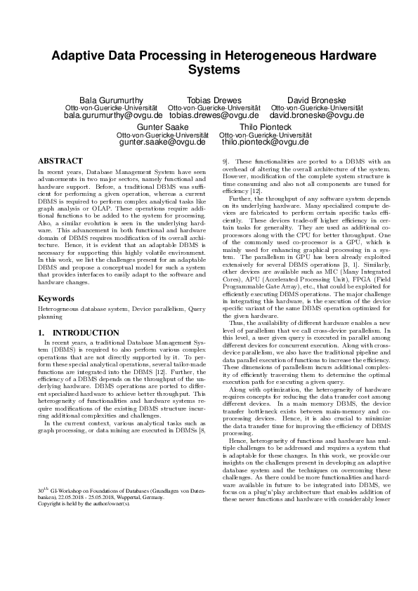 (PDF) Adaptive Data Processing in Heterogeneous Hardware Systems
