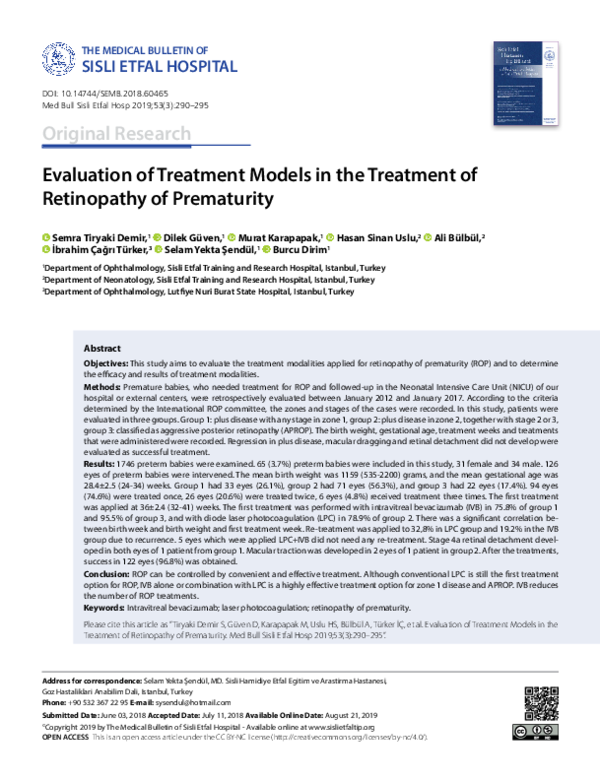 (PDF) Evaluation of Treatment Models in the Treatment of Retinopathy of ...