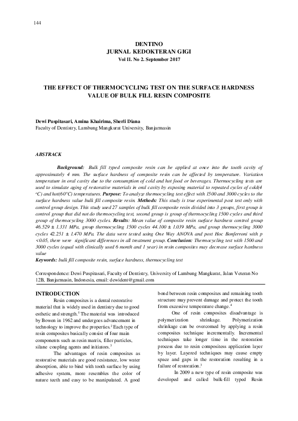 (PDF) The Effect of Thermocycling Test on the Surface Hardness Value of ...