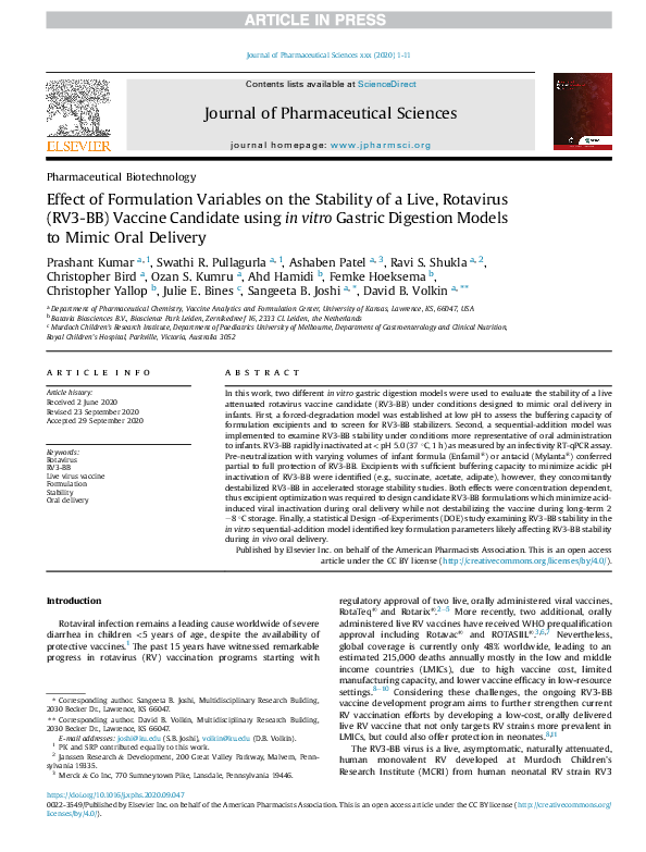 (PDF) Effect of Formulation Variables on the Stability of a Live ...