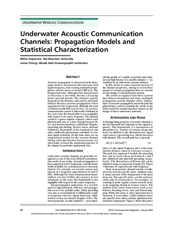 (PDF) Underwater acoustic communication channels: Propagation models ...