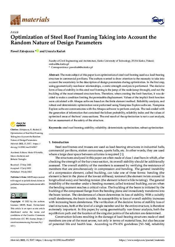 (PDF) Optimization of Steel Roof Framing Taking into Account the Random ...