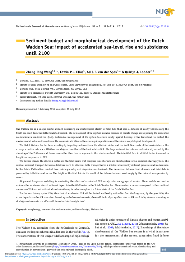(PDF) Sediment budget and morphological development of the Dutch Wadden ...