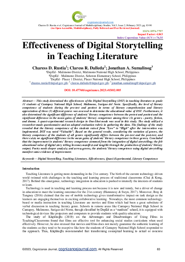 (PDF) Effectiveness of Digital Storytelling in Teaching Literature