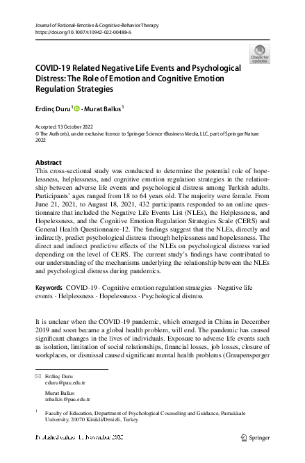 (PDF) COVID-19 Related Negative Life Events and Psychological Distress ...