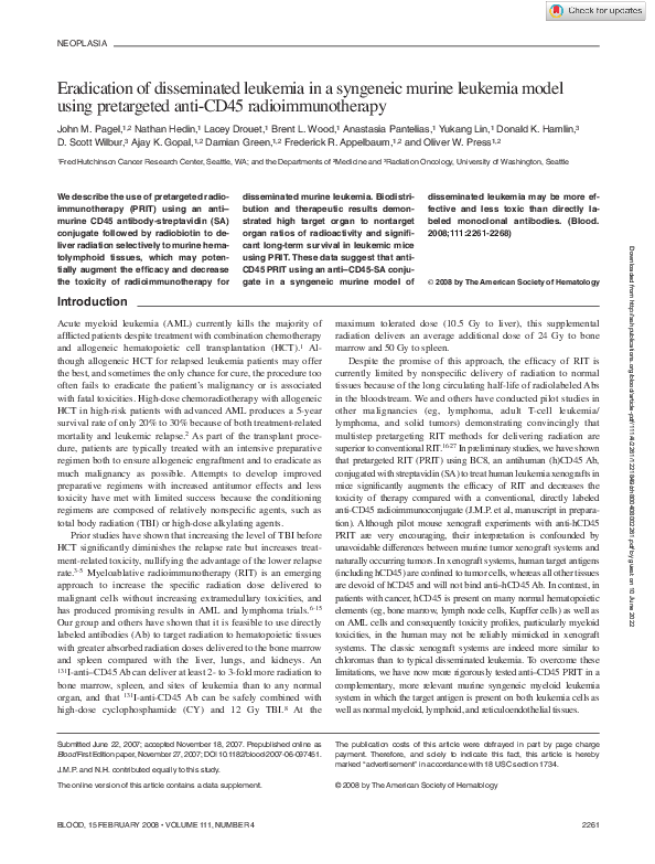 (PDF) Eradication of disseminated leukemia in a syngeneic murine ...