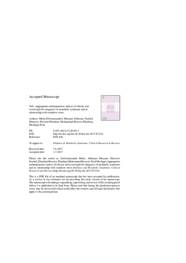 (PDF) Appropriate anthropometric indices of obesity and overweight for ...