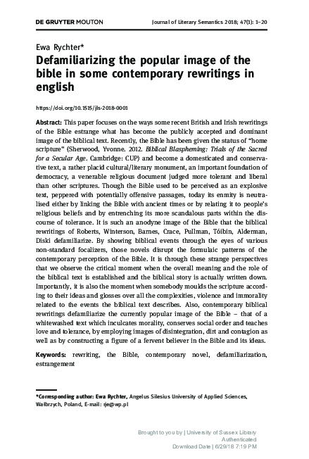 (PDF) Defamiliarizing the popular image of the bible in some ...