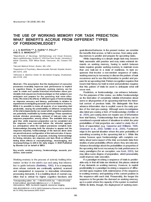 (PDF) The use of working memory for task prediction: What benefits ...
