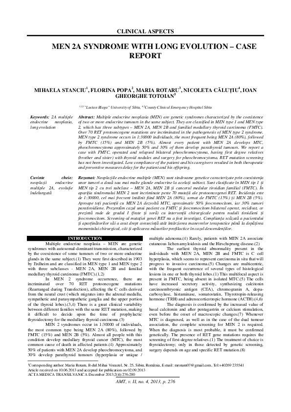 (PDF) Men 2A Syndrome with Long Evolution Case Report Maria Rotaru