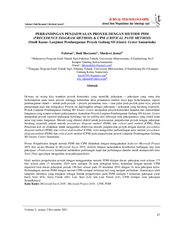 Pdf Perbandingan Penjadwalan Proyek Dengan Metode Pdm Precedence Diagram Method Cpm Pdf Perbandingan Penjadwalan Proyek Dengan Metode Pdm Precedence Diagram Method Cpm