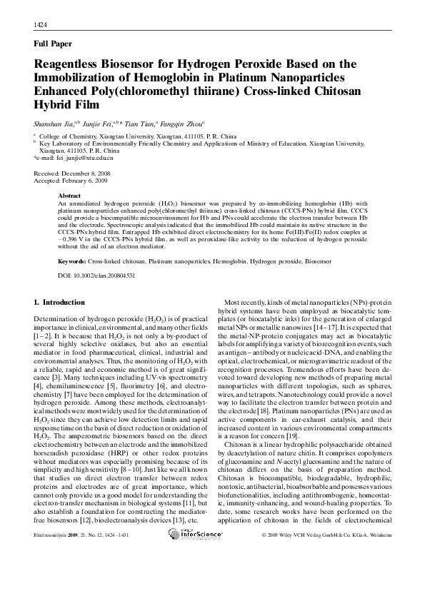 (PDF) Reagentless biosensor for hydrogen peroxide based on ...