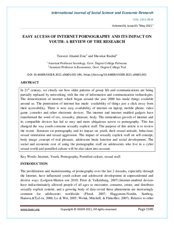 (PDF) Easy Access of Internet Pornography and Its Impact on Youth: A