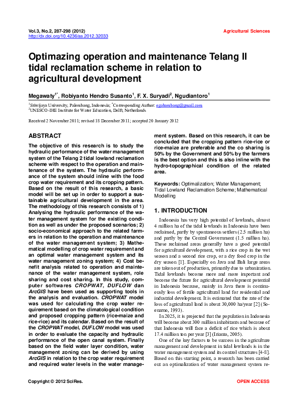 (PDF) Optimazing operation and maintenance Telang II tidal reclamation ...