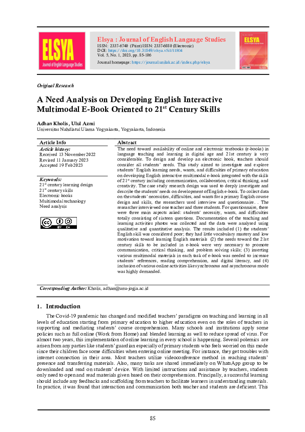 (PDF) A Need Analysis on Developing English Interactive Multimodal E ...