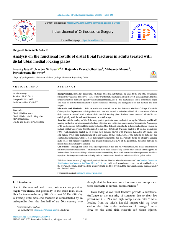 (PDF) Analysis on the functional results of distal tibial fractures in ...