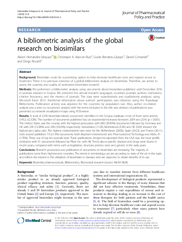 (PDF) A bibliometric analysis of the global research on biosimilars