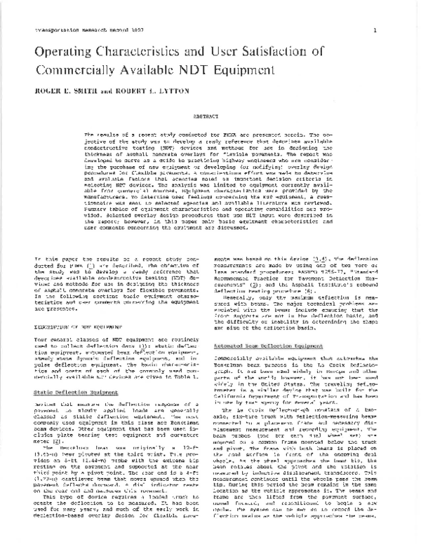 (PDF) Operating Characteristics and User Satisfaction of Commercially Available NDT Equipment