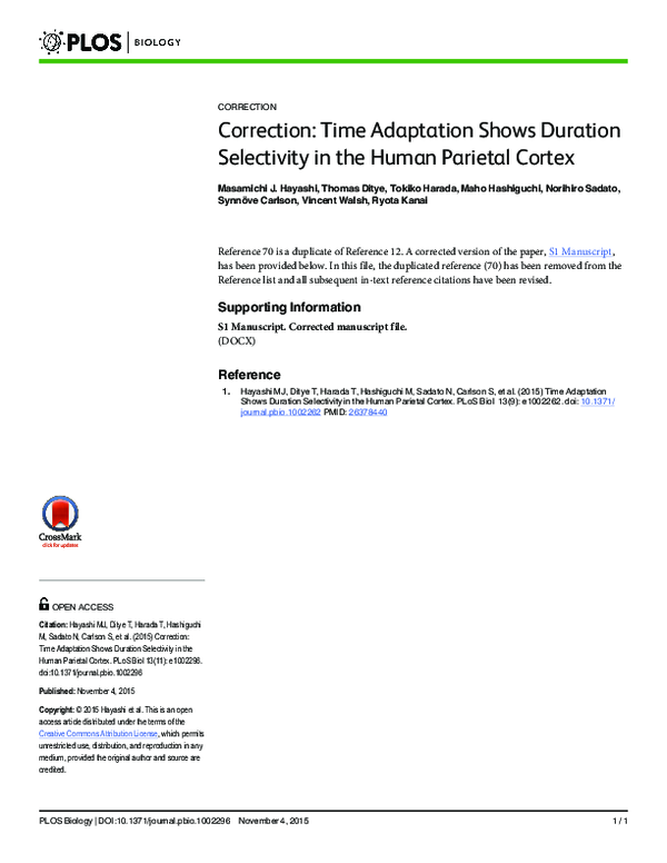 (PDF) Correction: Time Adaptation Shows Duration Selectivity in the ...