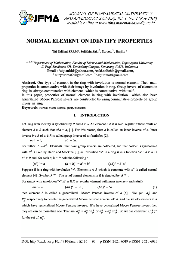 (PDF) Normal Element on Identify Properties