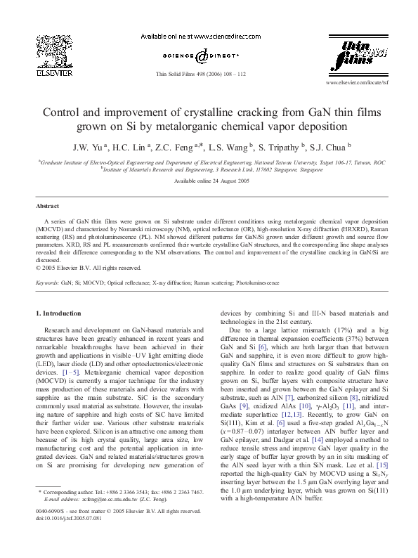 (PDF) Control and improvement of crystalline cracking from GaN thin ...