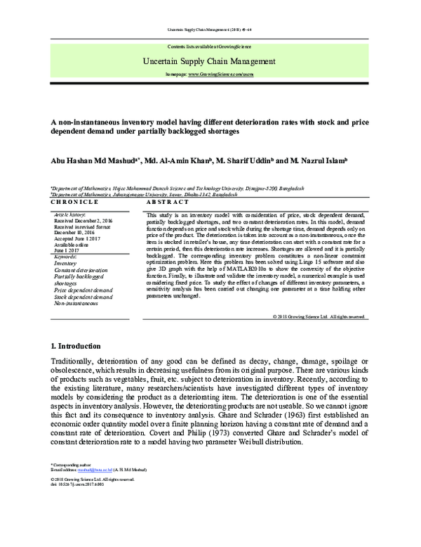 (PDF) A non-instantaneous inventory model having different ...