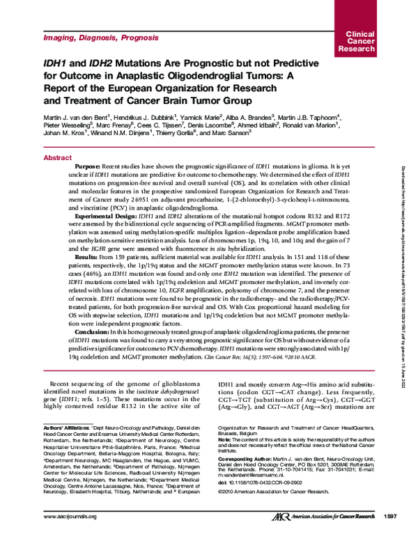 (PDF) IDH1 and IDH2 Mutations Are Prognostic but not Predictive for ...