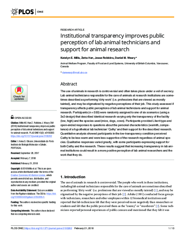 (PDF) Institutional transparency improves public perception of lab ...
