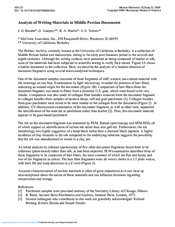(PDF) Analysis of Writing Materials in Middle Persian Documents