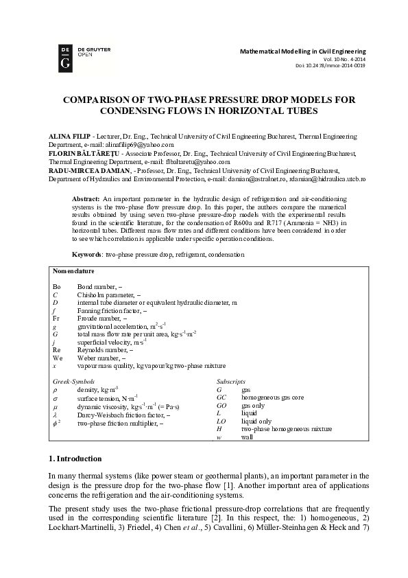 (PDF) Comparison of Two-Phase Pressure Drop Models for Condensing Flows ...