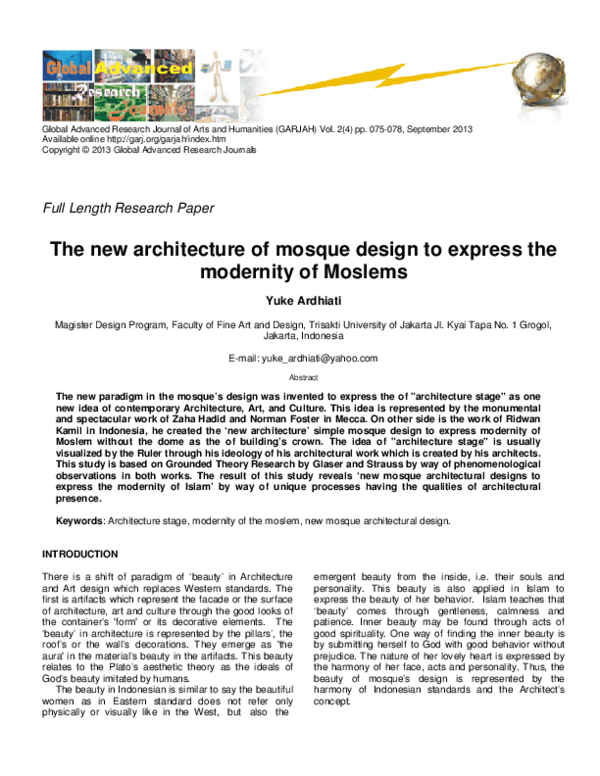 (PDF) The New Architecture of Mosque Design to Express the Modernity of ...