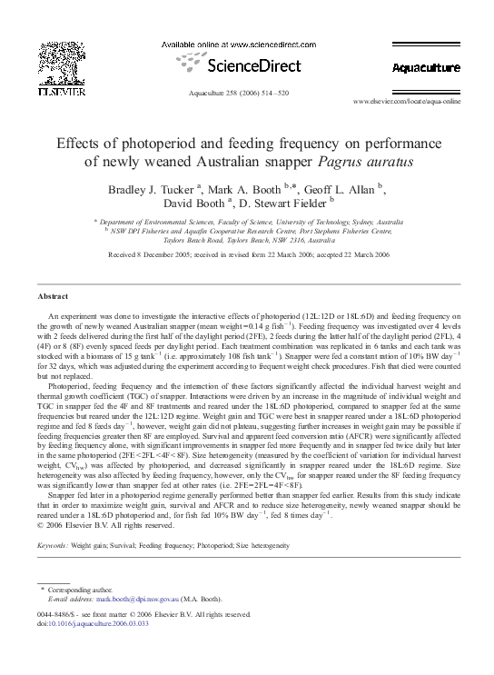(PDF) Effects of photoperiod and feeding frequency on performance of ...