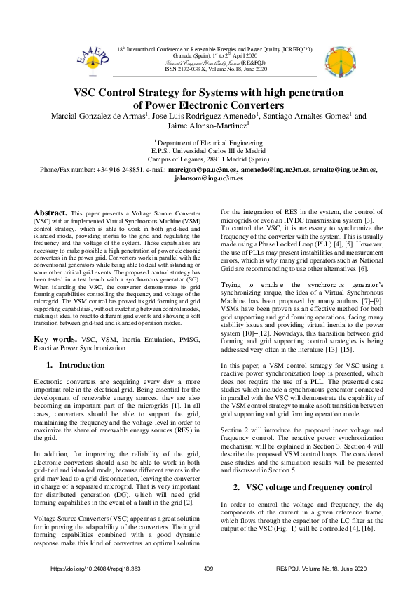 (PDF) VSM Control Strategy for Systems with High penetration of Power ...
