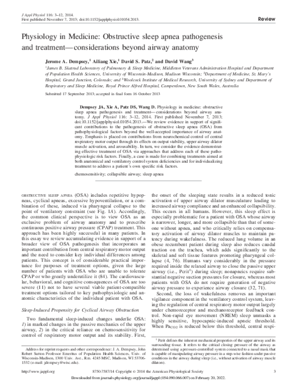 (PDF) Physiology in Medicine: Obstructive sleep apnea pathogenesis and ...