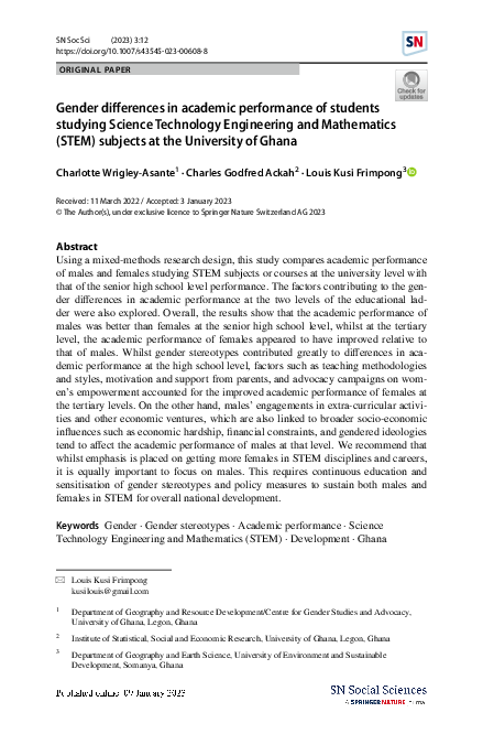 (PDF) Gender differences in academic performance of students studying ...