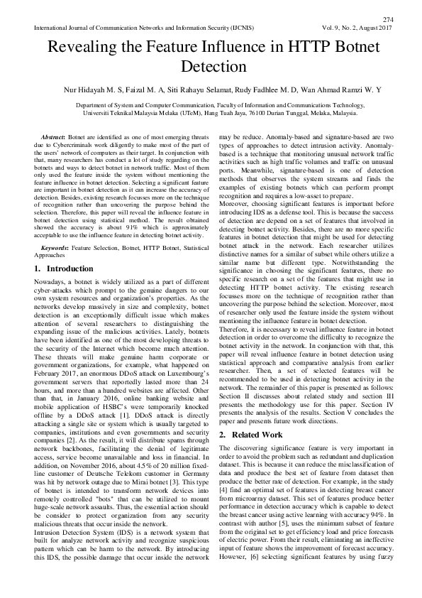(PDF) Revealing the Feature Influence in HTTP Botnet Detection