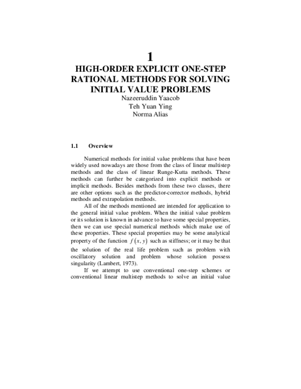 (PDF) High-Order Explicit One-Step Rational Methods for Solving Initial ...