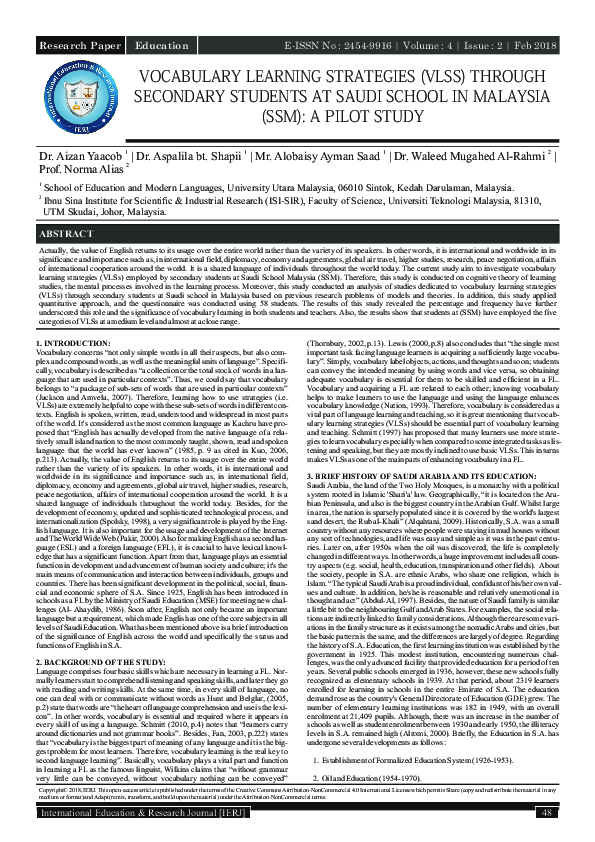 (PDF) Vocabulary Learning Strategies (VLSS) Through Secondary Students ...