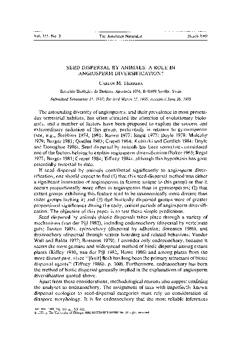(PDF) Seed Dispersal by Animals: A Role in Angiosperm Diversification?
