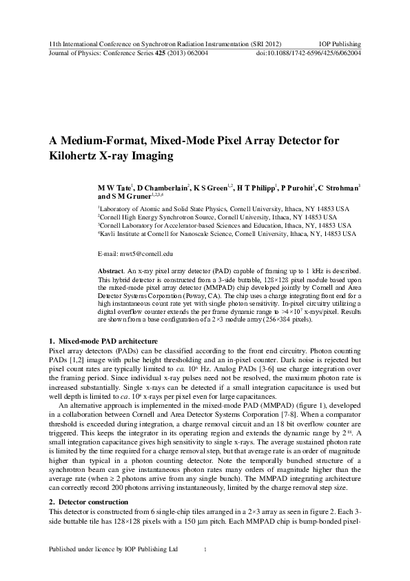 (PDF) Kilohertz X-ray Imaging with Pixel Array Detector