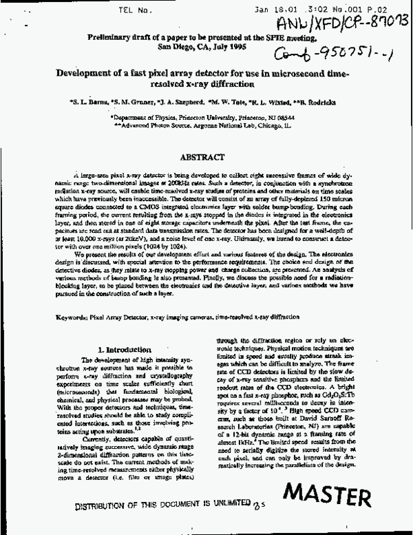 (PDF) Development of a fast pixel array detector for use in microsecond ...