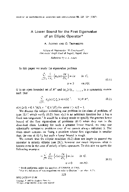(PDF) A lower bound for the first eigenvalue of an elliptic operator