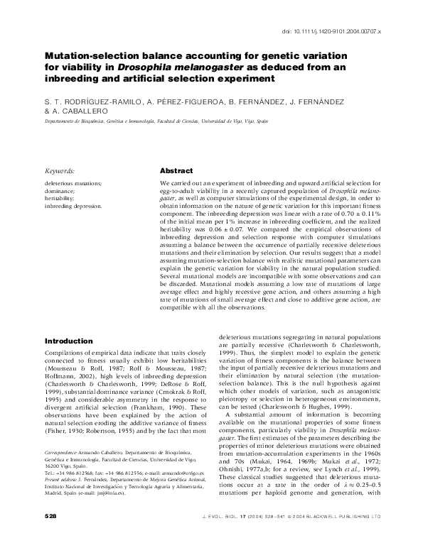 (PDF) Mutation-selection balance accounting for genetic variation for ...