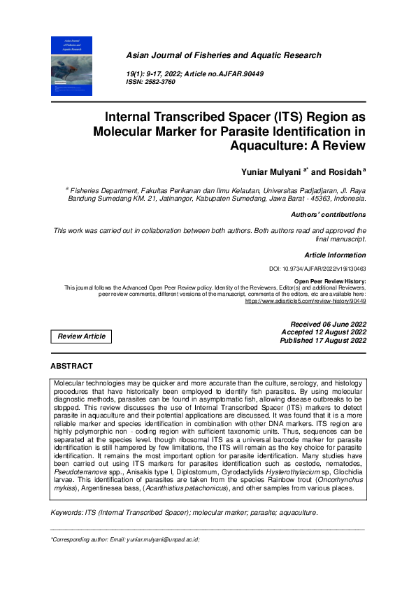 (PDF) Internal Transcribed Spacer (ITS) Region as Molecular Marker for ...